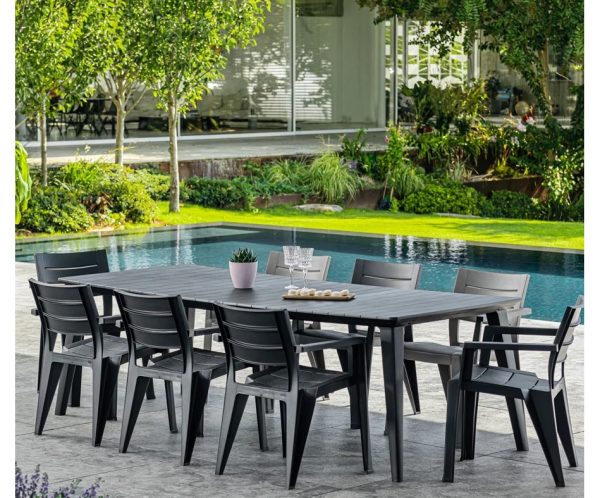 LIMA LONG DINING TABLE OUTDOOR 240cm + 8 IBIZA CHAIRS GRAPHITE